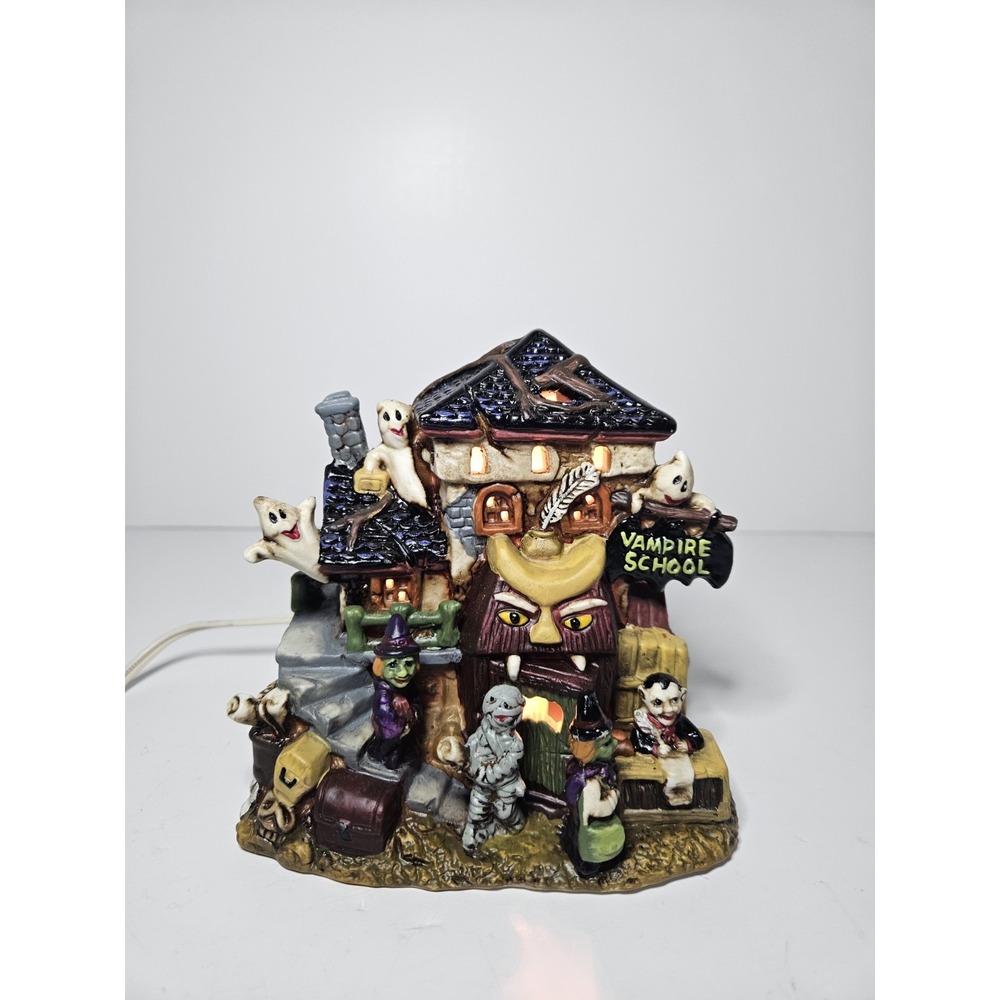 Spooky Hollow Vampire School Lighted Porcelain House Halloween Village Vintage